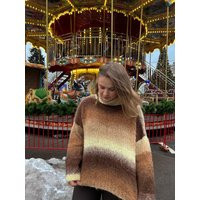 Brown Crochet Wool Sweater, Turtleneck Winter Chunky Knit Alpaca Sweater, Handmade Oversized Pullover Women | Etsy (US)