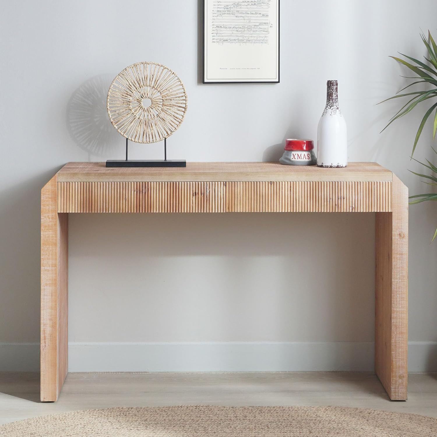 Rustic Wooden Console Table with Drawer, Sofa Table Behind Couch with Ribbed Texture, Retro Entry... | Amazon (US)