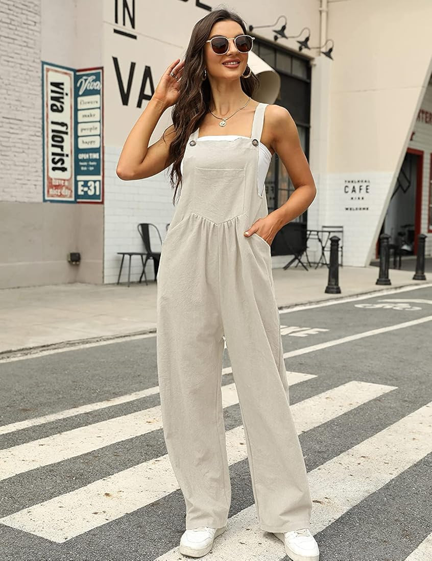 Fiona Jolin Overalls Women Summer Boho Floral Loose Wide Leg Jumpsuits with Pockets Patchwork Bib Ov | Amazon (US)