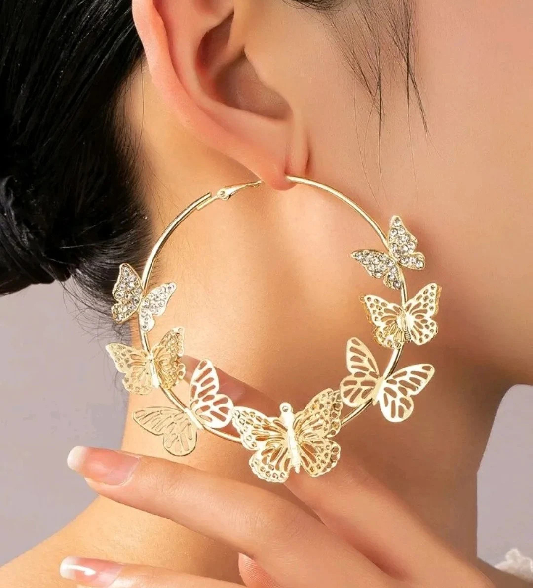 Butterfly Hoop Earrings-chic Butterfly Hoop Earrings - Elegant Statement Jewelry for Nature-inspi... | Etsy (US)