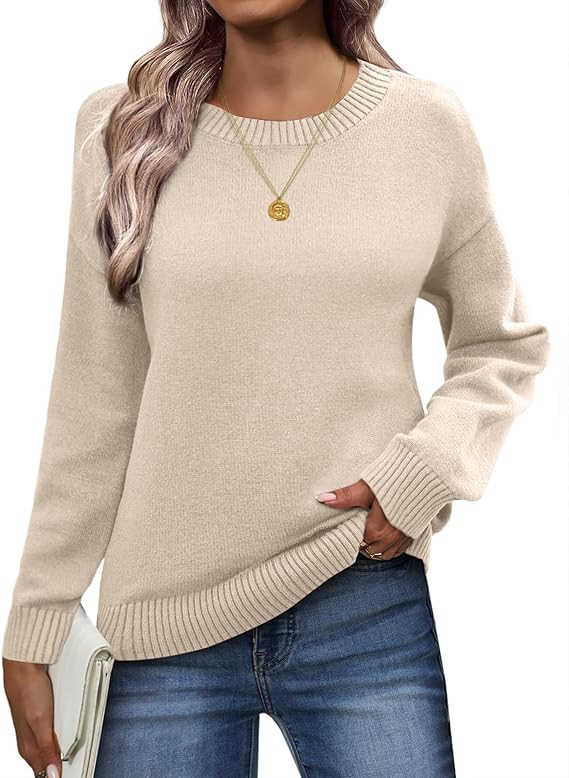 Zeagoo Fall Sweaters for Women 2025 Long Sleeve Crewneck Ribbed Knit Pullover Sweater Loose Fit B... | Amazon (US)