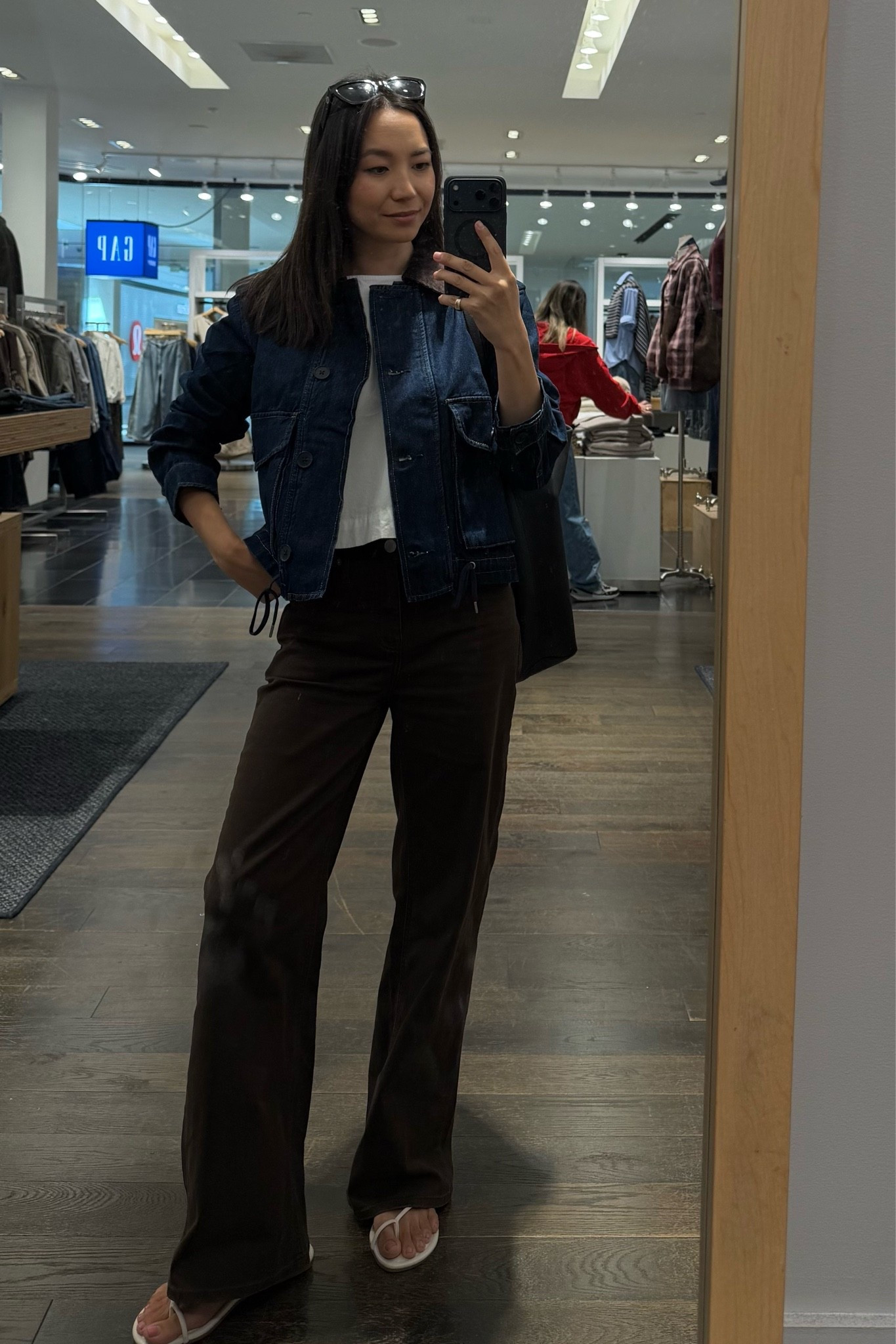 Casual fall outfit 

GAP Denim jacket 
GAP poplin top — sold out, linked to a similar style 
Quince wide leg jeans 
Calvin Klein strappy sandals 

Fall styles/ style over 30 / gap / quince

#LTKootd #LTKSeasonal