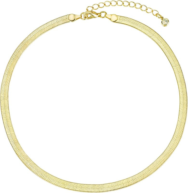 CHESKY 14K Gold/Silver Plated Snake Chain Necklace Herringbone Necklace Gold Choker Necklaces for... | Amazon (US)