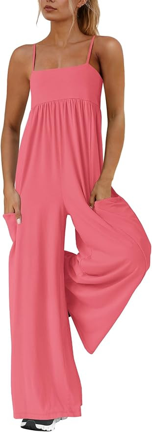 Yanekop Womens Overalls Loose Fit One Piece Jumpsuits Wide Leg Jumpsuits Spaghetti Strap Summer J... | Amazon (US)