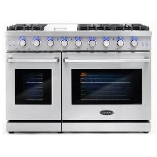 Cosmo 48 in. 6.8 cu. ft. Double Oven Commercial-Style Gas Range with Fan Assist Convection Oven i... | The Home Depot