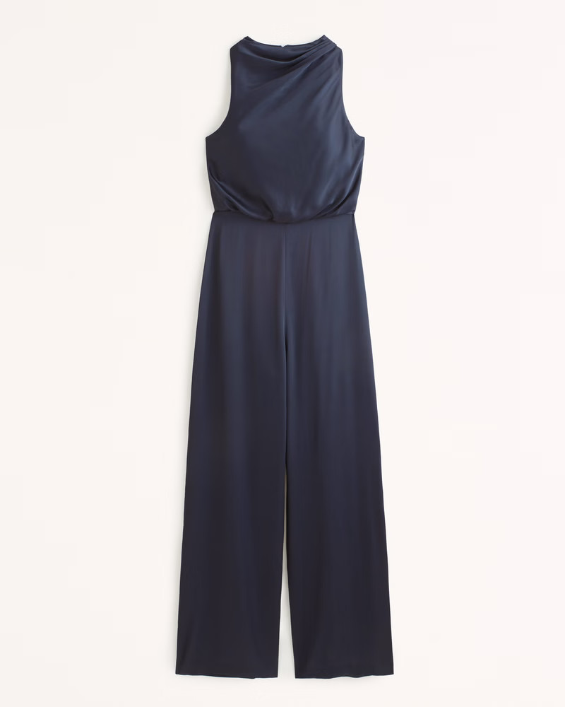 Satin Draped High-Neck Jumpsuit | Abercrombie & Fitch (US)
