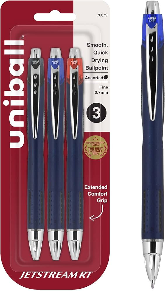 Uniball 70879 Uni-Ball Jetstream Fine Point 0.7 Mm Piece Of 3, Assorted | Amazon (US)