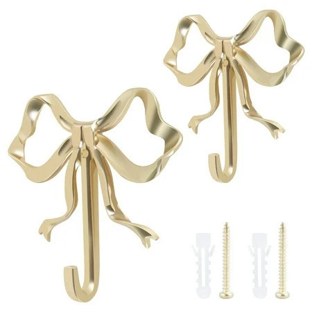 2Pcs Bow Hook 2 Size 3.54*3.62/2.6*2.6in Delicate Bow Coats Hook Brass Bow Knot Hook Beautiful Bowknot Wall Hook Stylish Bow Hat Hook for Home Office | Walmart (US)