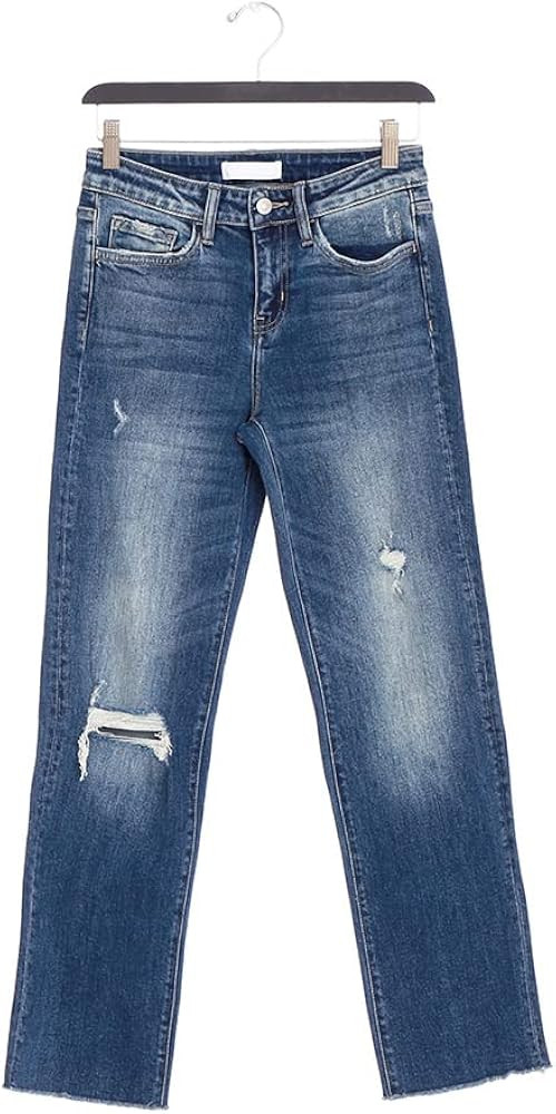 Flying Monkey Stretch Distressed Mid-Rise Special Stone Washed Medium Blue Straight Jeans | Amazon (US)