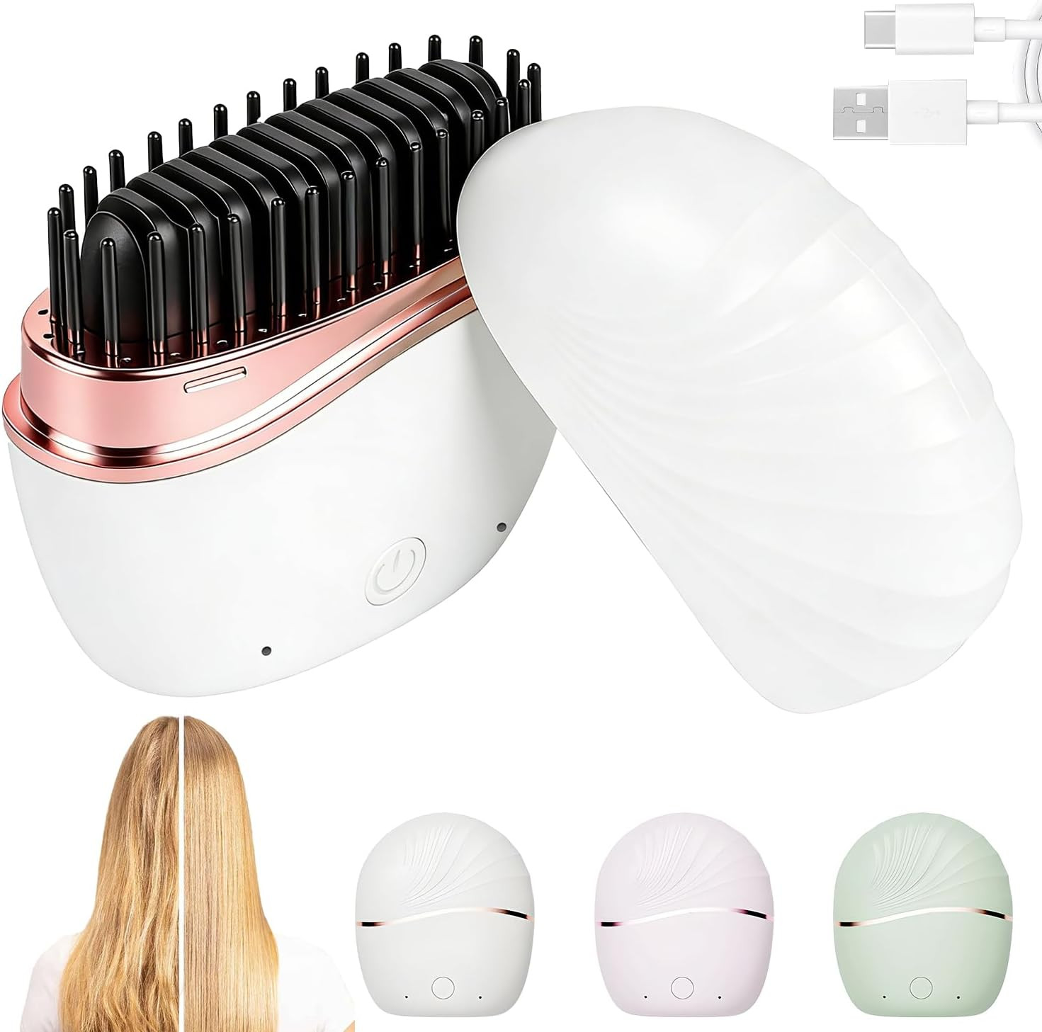 Mini Hair Straightener, Cordless&Rechargeable Portable Hair Straightener Brush with 3-Speed Temperature Control, Fast Heating Hot Comb&Anti-Scald Shell, Mini Straightener Brush for Home Travel Gift | Amazon (US)