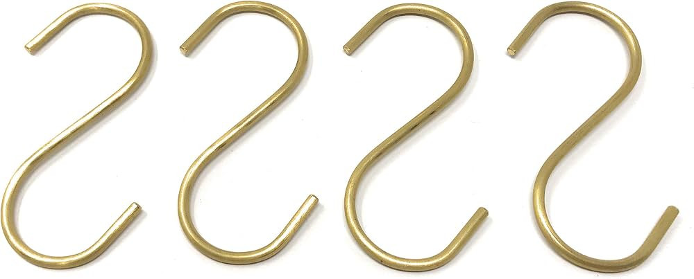 Brass S Hooks Made from Heavy Duty Solid Brass for Hanging Kitchen Pots & Pans, Bird Feeders, Pla... | Amazon (US)