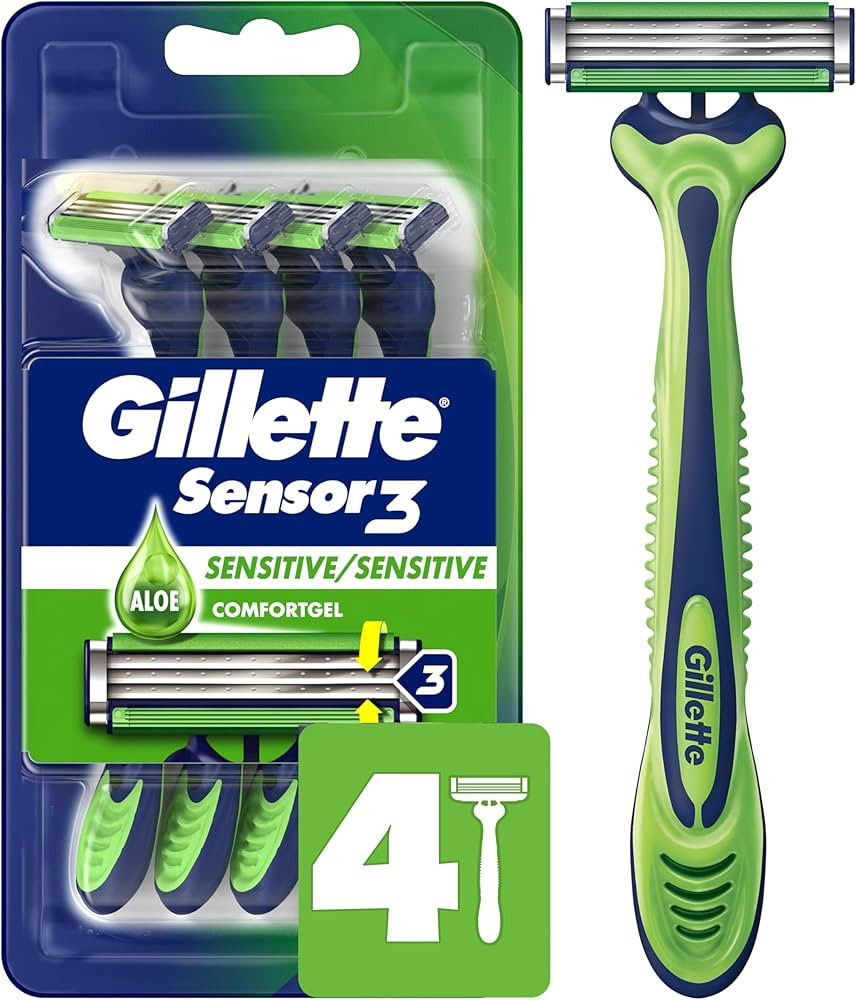 Gillette Sensor3 Sensitive Men's Disposable Razor, 4 Razors | Amazon (US)