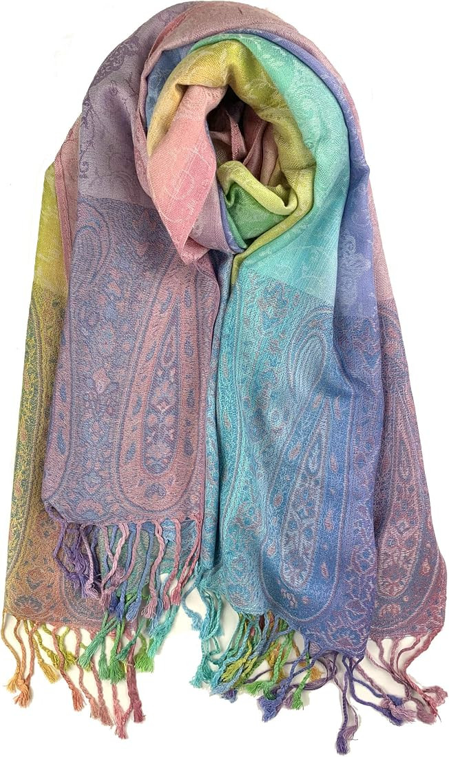 Pashmina Scarf with Ethnic Tapestry Style Paisley Pattern - 67" x 28" Everyday Pashmina Travel Wrap  | Amazon (US)