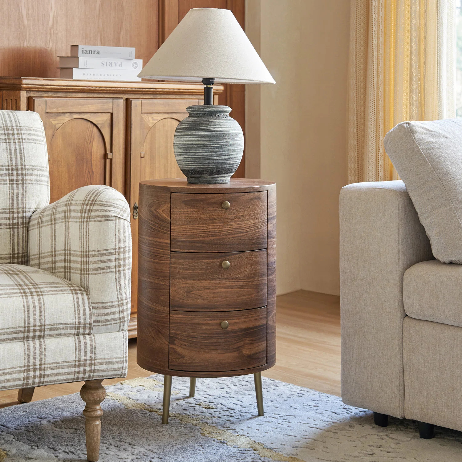 Kirkwood 26"Tall Drum 3 - Drawer Round End Table | Wayfair North America