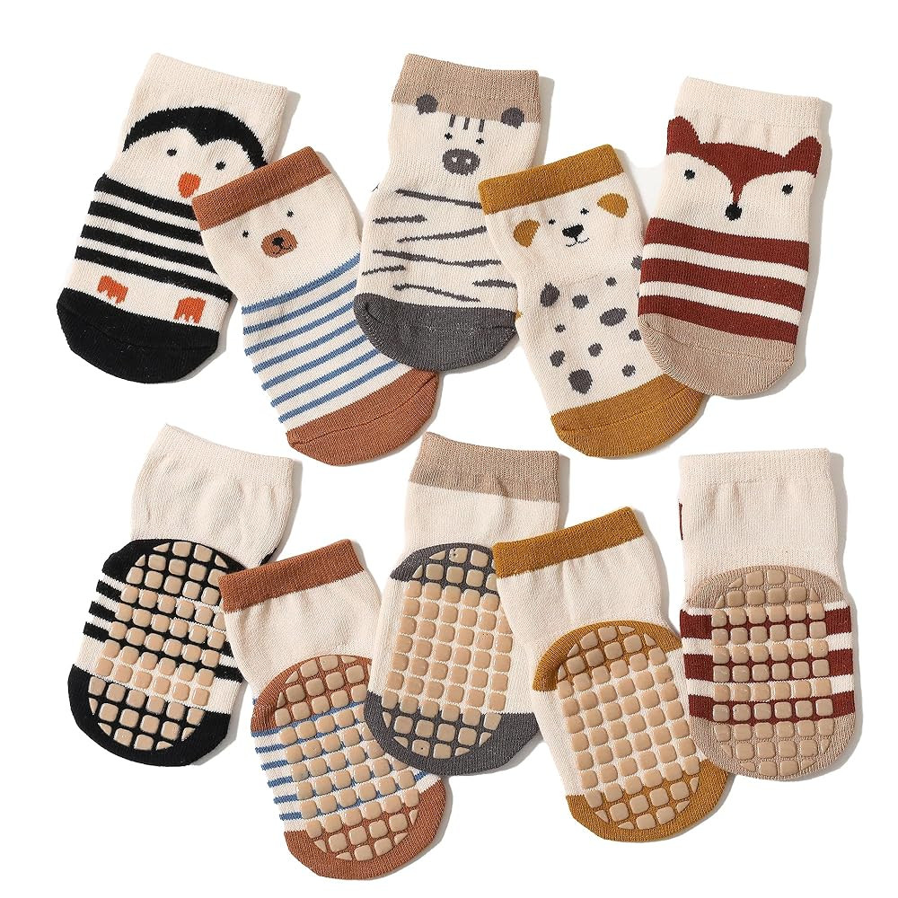 Techson 5 Pairs Baby Non-Slip Socks with Grips – Soft Cotton Toddler Sock for Boys & Girls, Ant... | Amazon (UK)