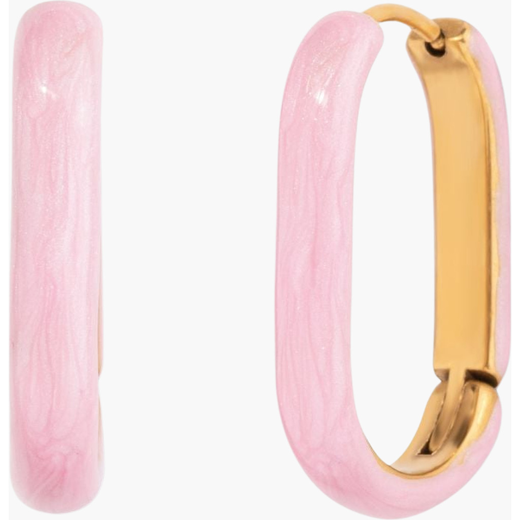 Little Sky Stone Oval Pink Enamel Hoop Earrings at Nordstrom | Nordstrom