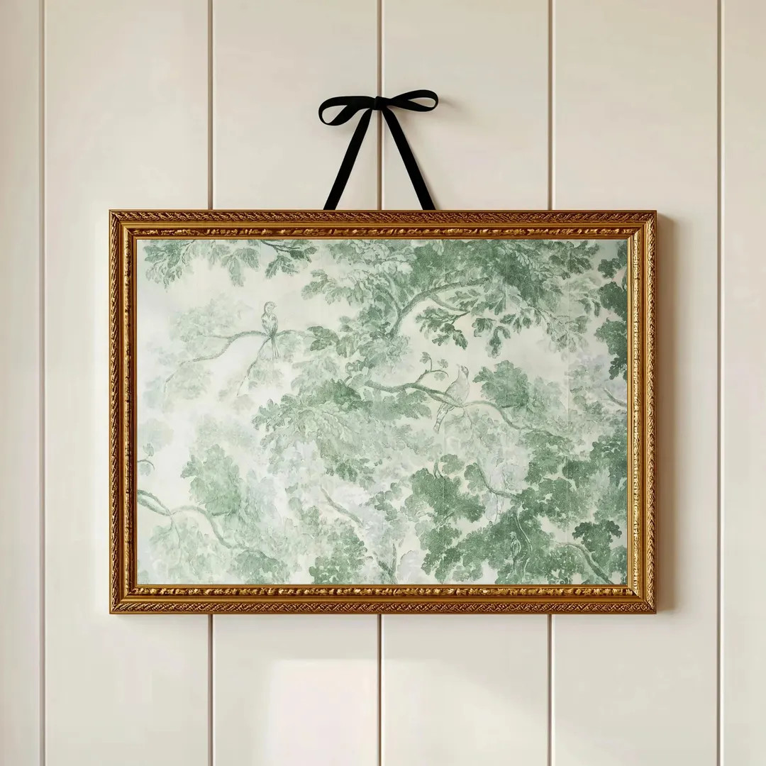 Green Toile Art Print | Vintage Woodland Wall Art | Chinoiserie Landscape Print | French Country ... | Etsy (US)