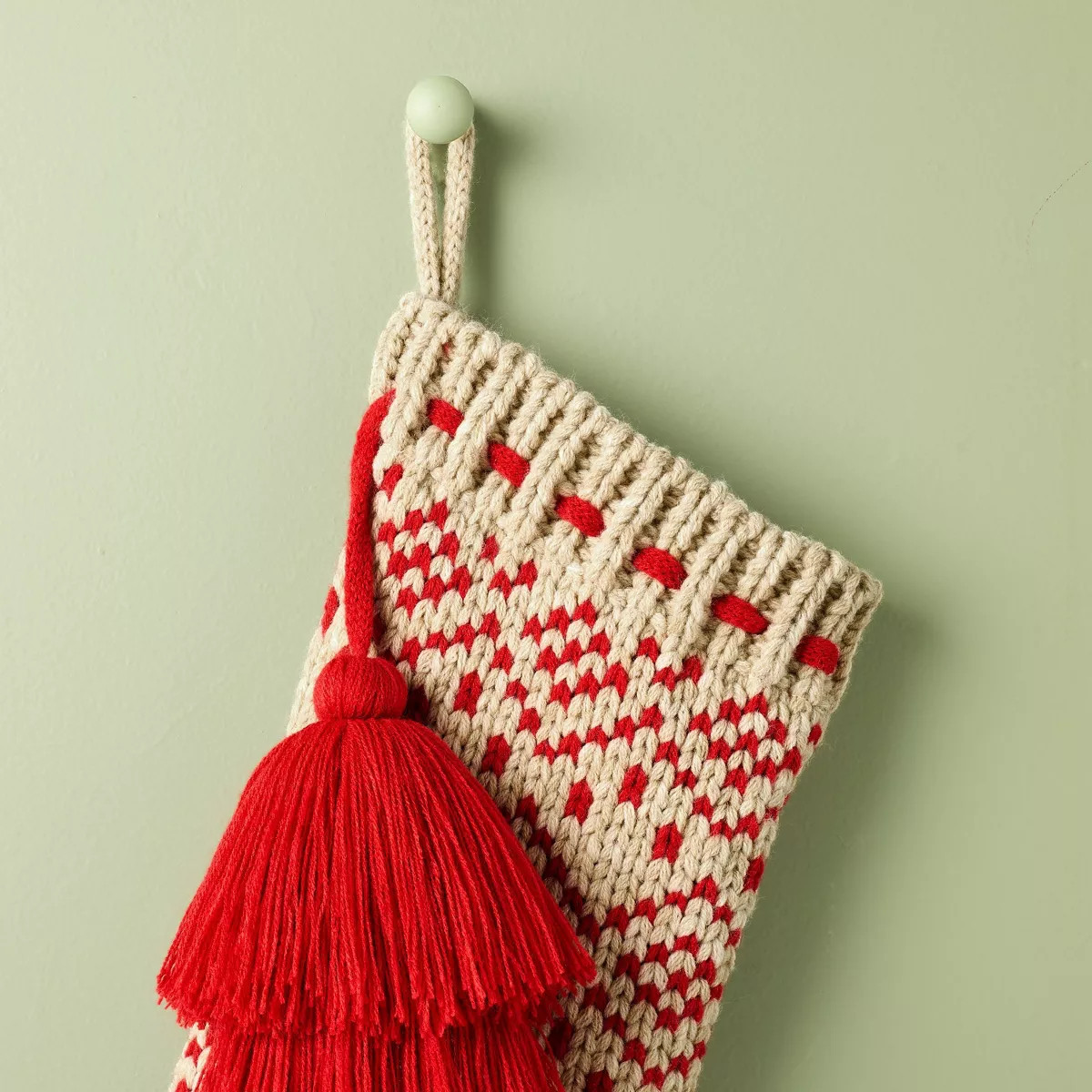 Fair Isle Knit Christmas Stocking Beige/Red - Hearth & Hand™ with Magnolia | Target