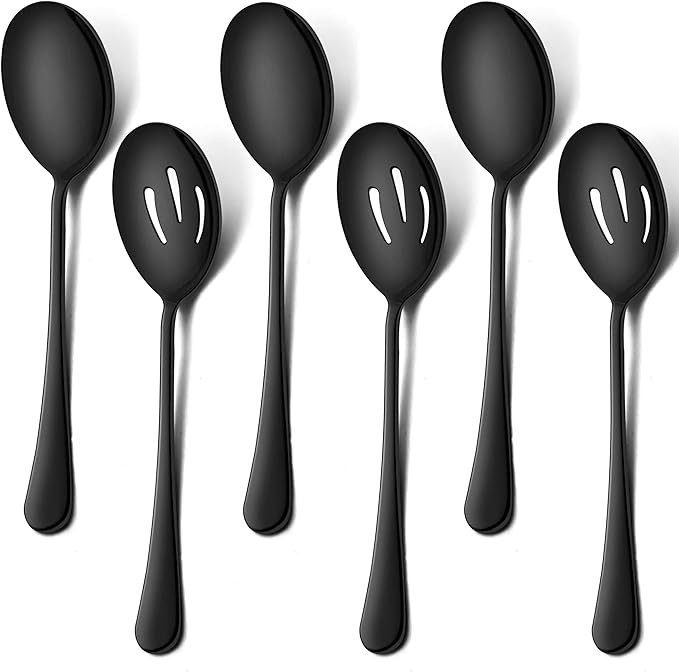 LIANYU 6-Piece Black Serving Spoons, Black Slotted Serving Spoons, Stainless Steel Serving Utensi... | Amazon (US)