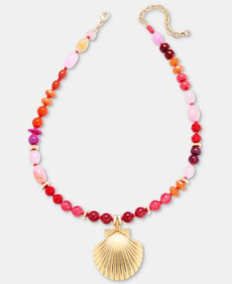 On 34th Beaded Shell Pendant Necklace, 16" + 2" extender, Macy's Exclusive - Red | Macy's