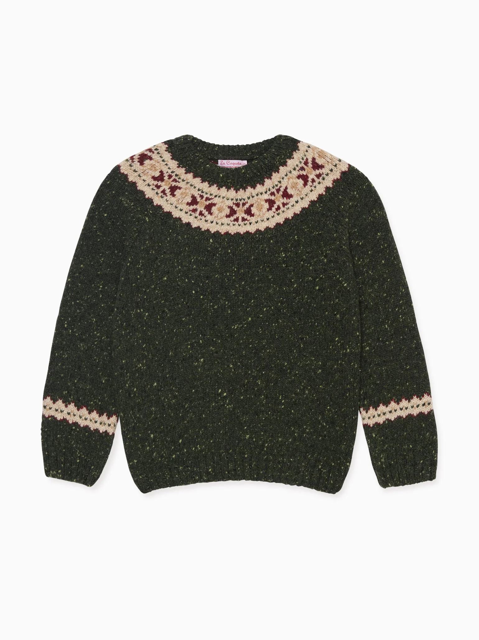 Green Merino Fair Isle Kids Jumper | La Coqueta (US)