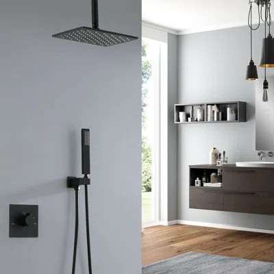 Ceiling Mounted Shower System With Handheld Shower Single Handle Shower Faucet Set Modern Brass Rain Shower Trim Kit With Rough-In Valve | Wayfair North America