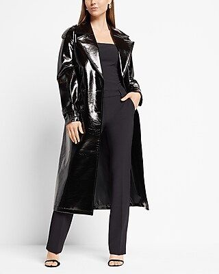 Faux Patent Leather Belted Trench Coat | Express