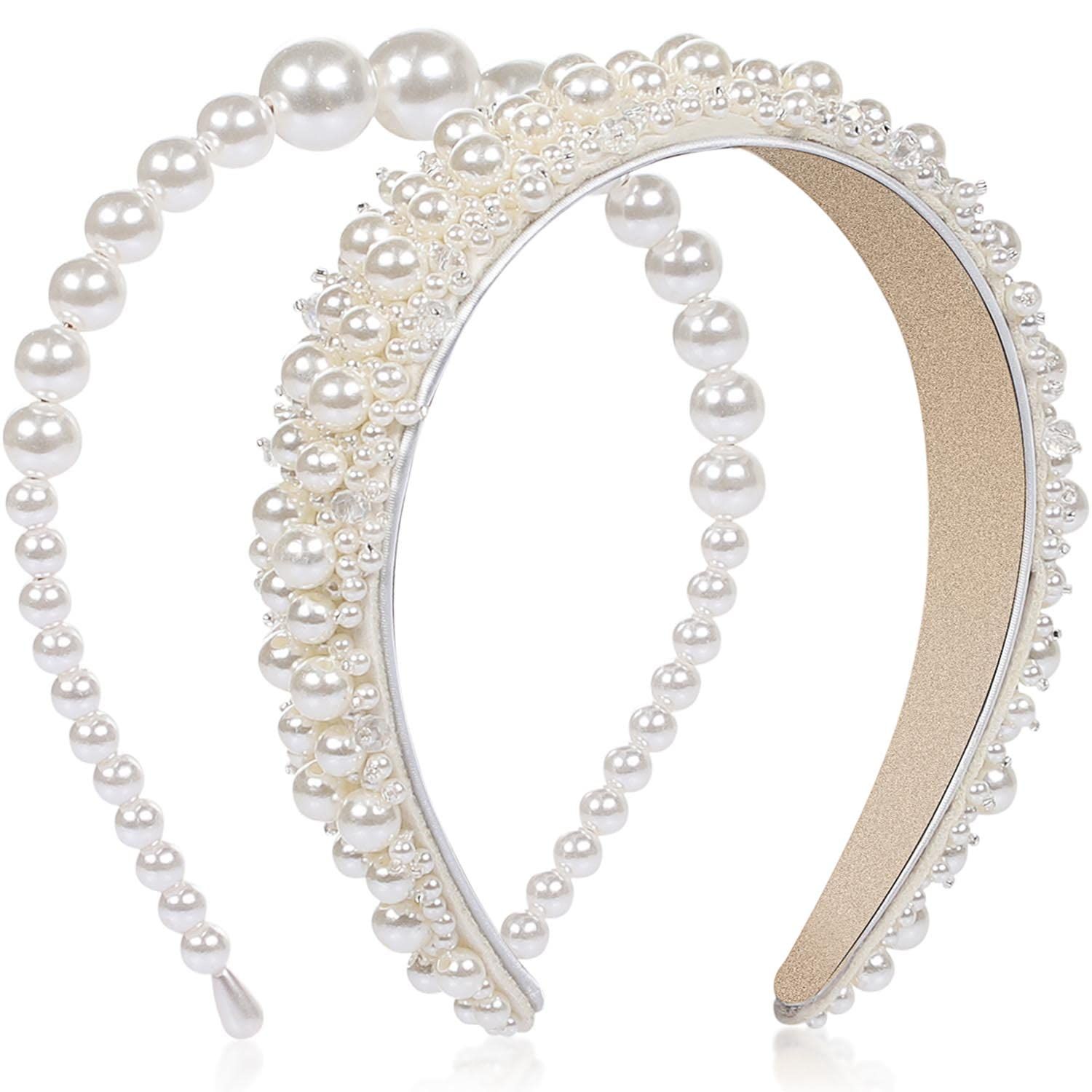 Pearl Headbands for Women, WantGor 2PCS Faux Pearl Hairbands Bridal White Headband Wedding Hair H... | Amazon (US)