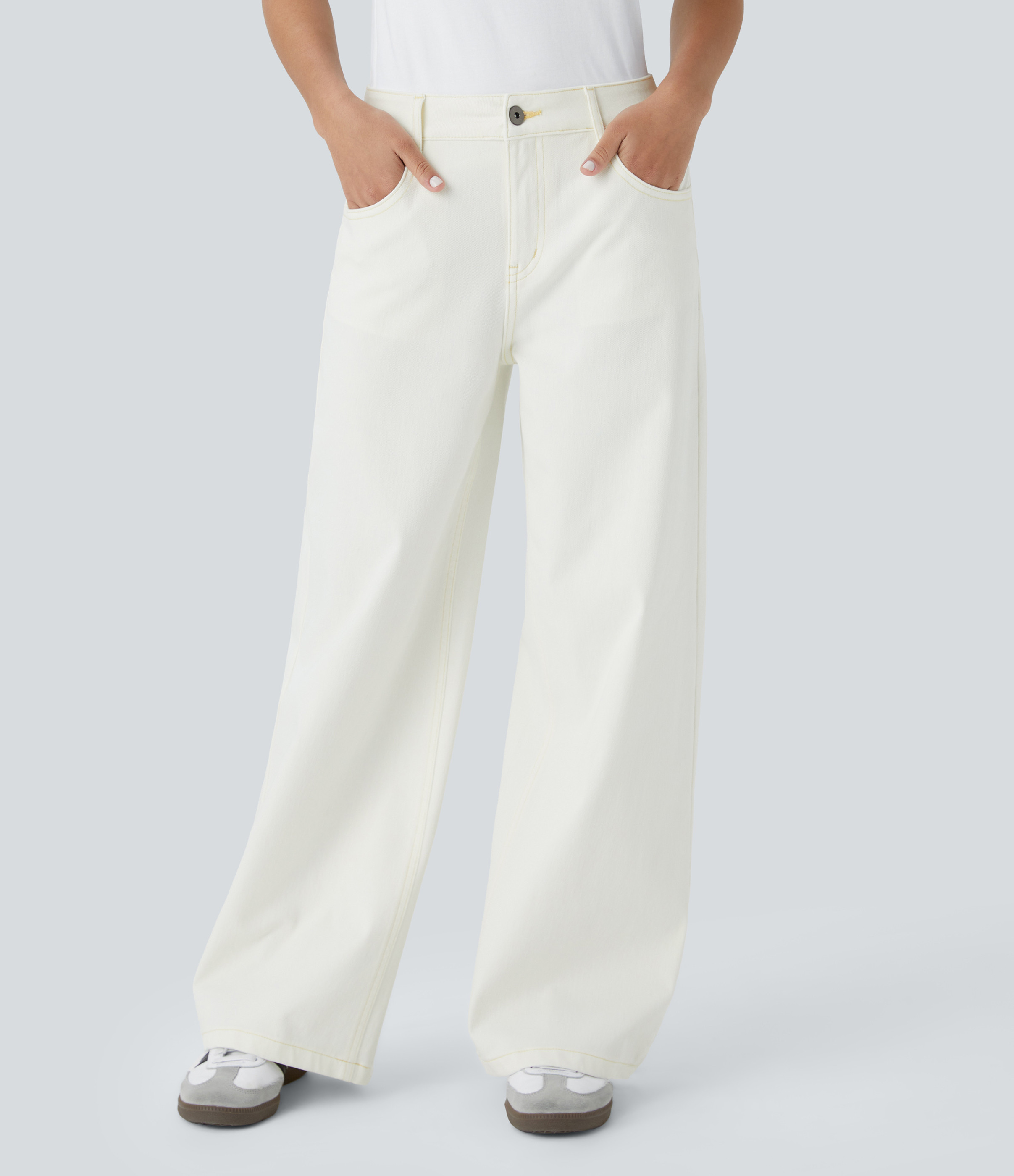 Halara Flex™ Low Rise Zipper Pockets Washed Baggy Wide Leg Casual Jeans | Halara UK