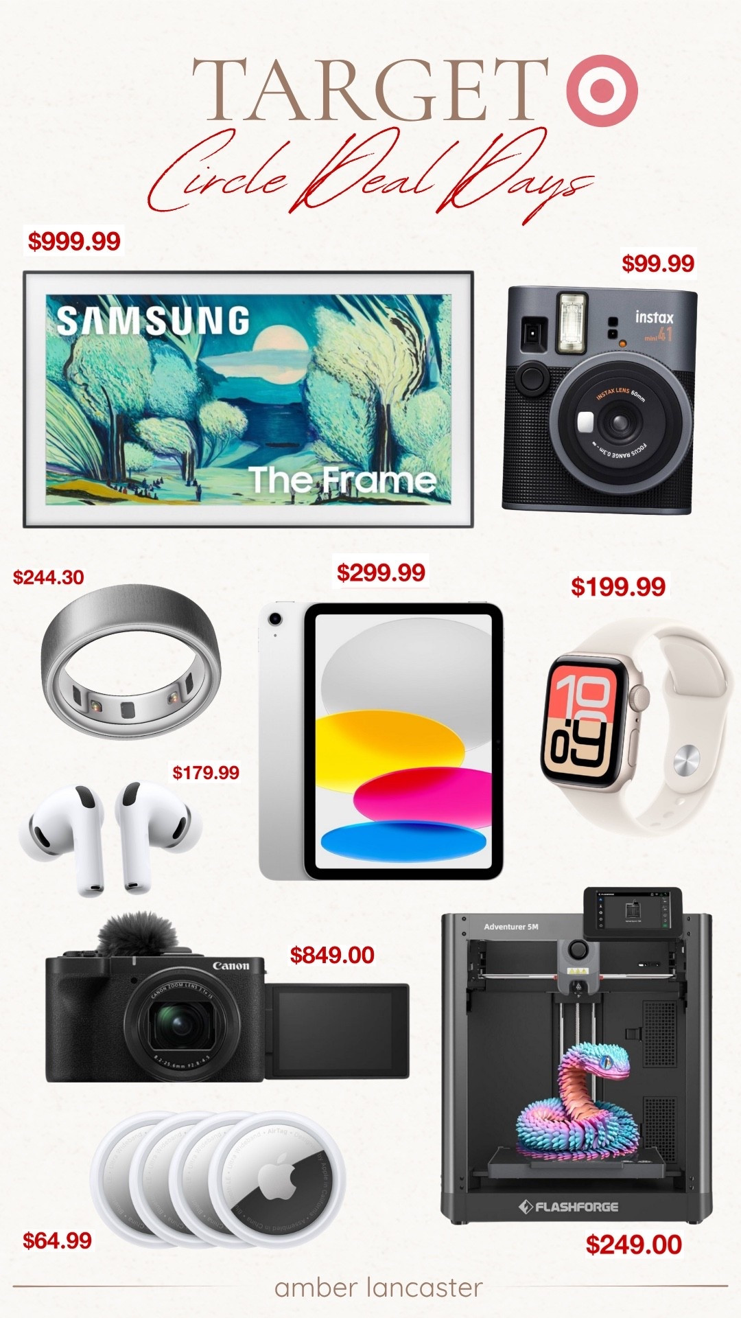 Target Circle Deal Day! 🎯 | 
target, target circle deal days, target circle week, target deals, target sale, target home, target tech, camera, oura ring, 3d printer, iPad, AirPods, Apple Watch, air tag, frame tv.

#LTKSaleAlert #LTKHome #LTKSeasonal