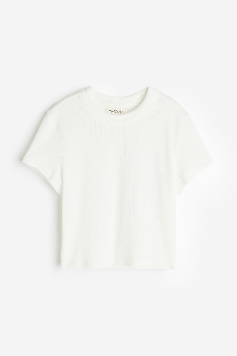 H & M - Cropped sports top in DryMove - White | H&M (UK, MY, IN, SG, PH, TW, HK)
