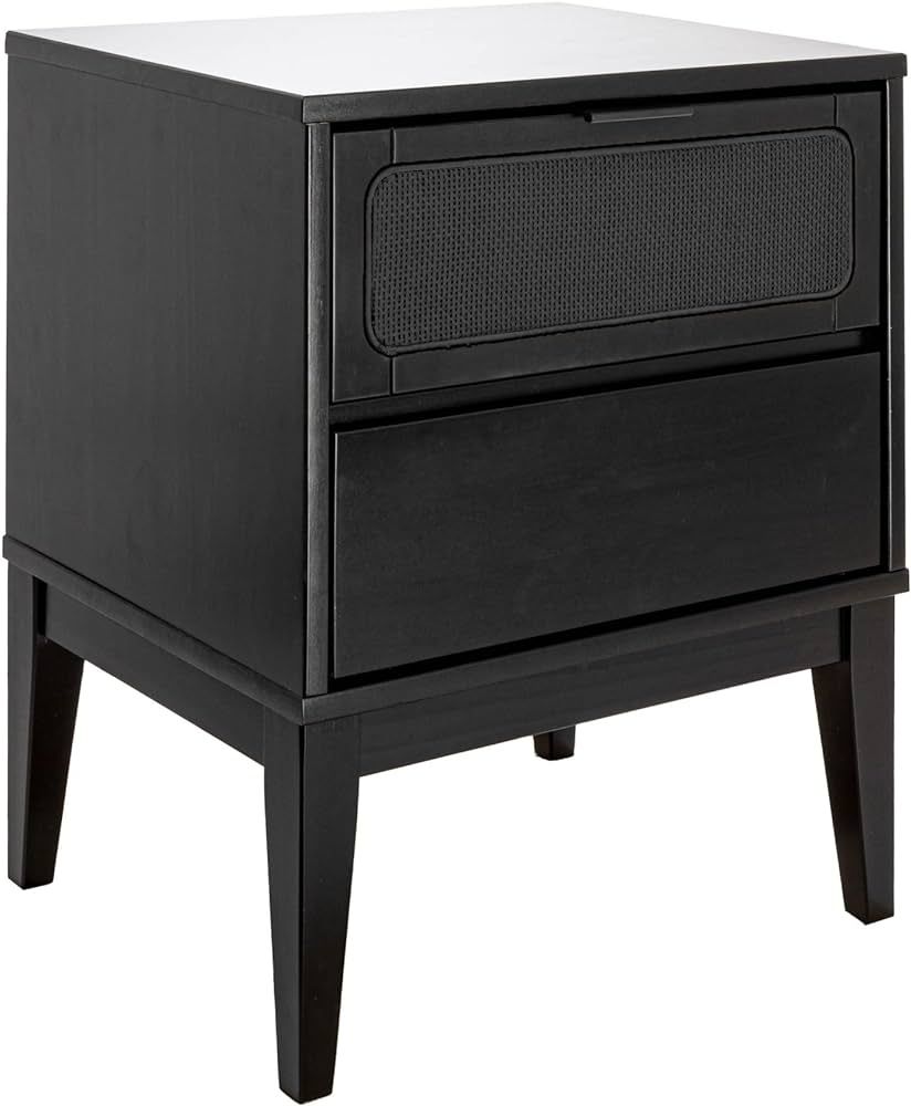 Creative Co-Op Crawford 2 Storage Drawers and Black Woven Cane Detail, Stain Finish Nightstand | Amazon (US)