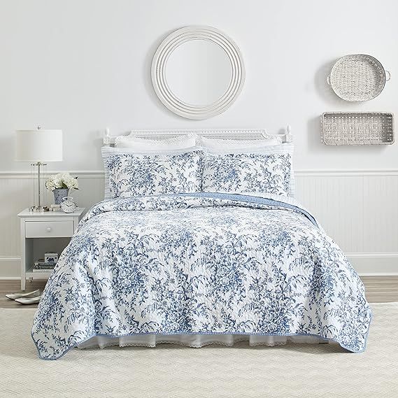 Laura Ashley Quilt Set Reversible Cotton Bedding with Matching Shams, Lightweight Home Decor for ... | Amazon (US)