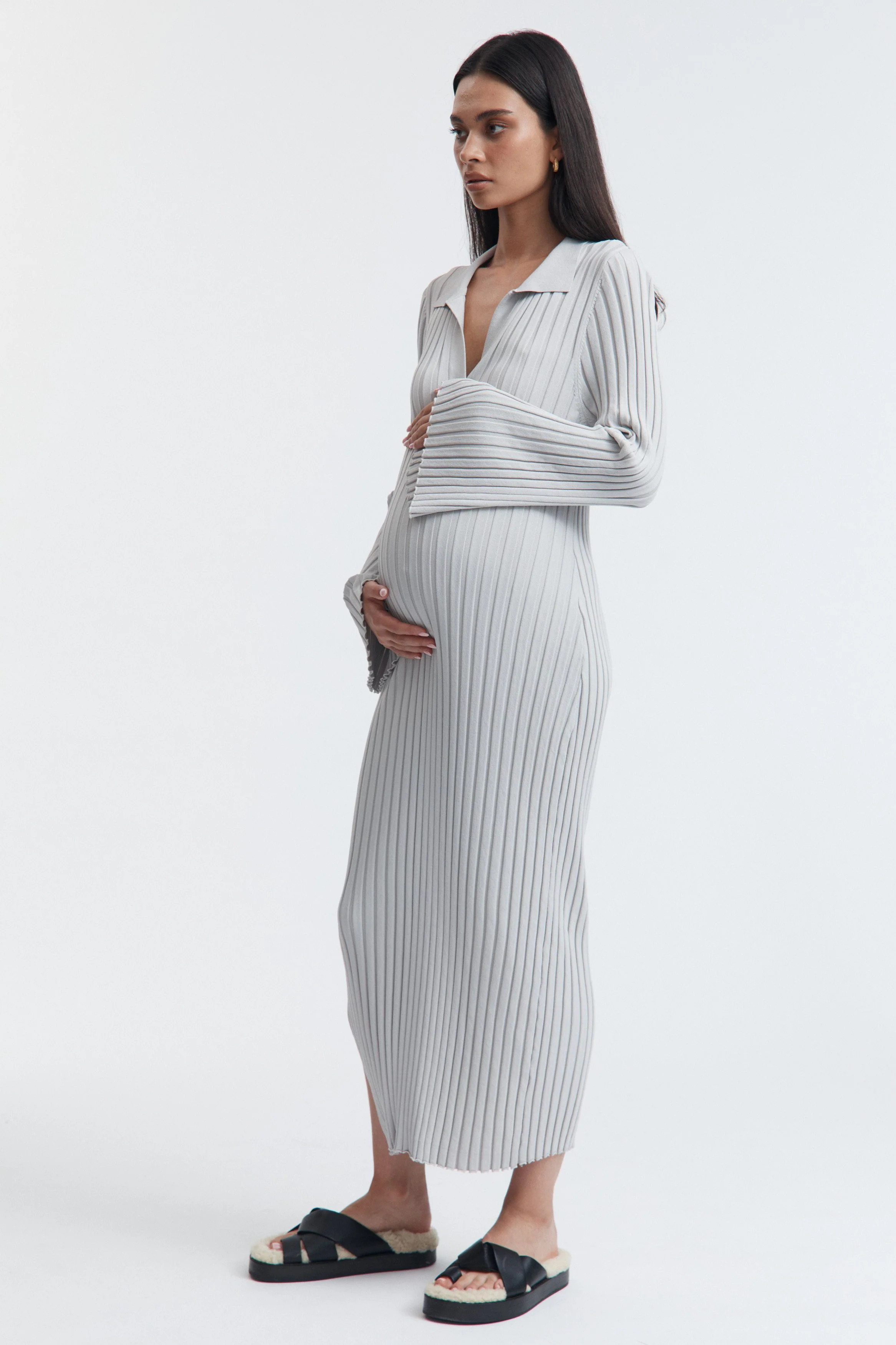 Luxe L/S Polo Dress (Stone Grey) | Legoe Heritage Maternity APAC