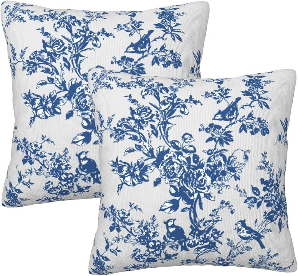 Wsunsal Blue and White Chinoiserie Pillow Cover 16 x 16 Inch Set of 2 Navy Blue Watercolor Spring... | Amazon (US)