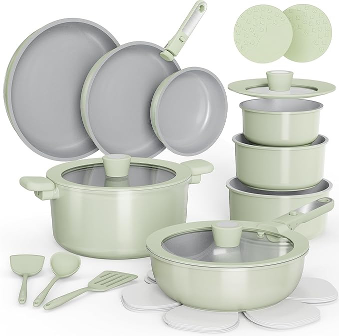 CAROTE 25pcs Ceramic Cookware Set, Pots and Pans Set Non Stick, Induction Kitchen Cookware Sets, ... | Amazon (US)