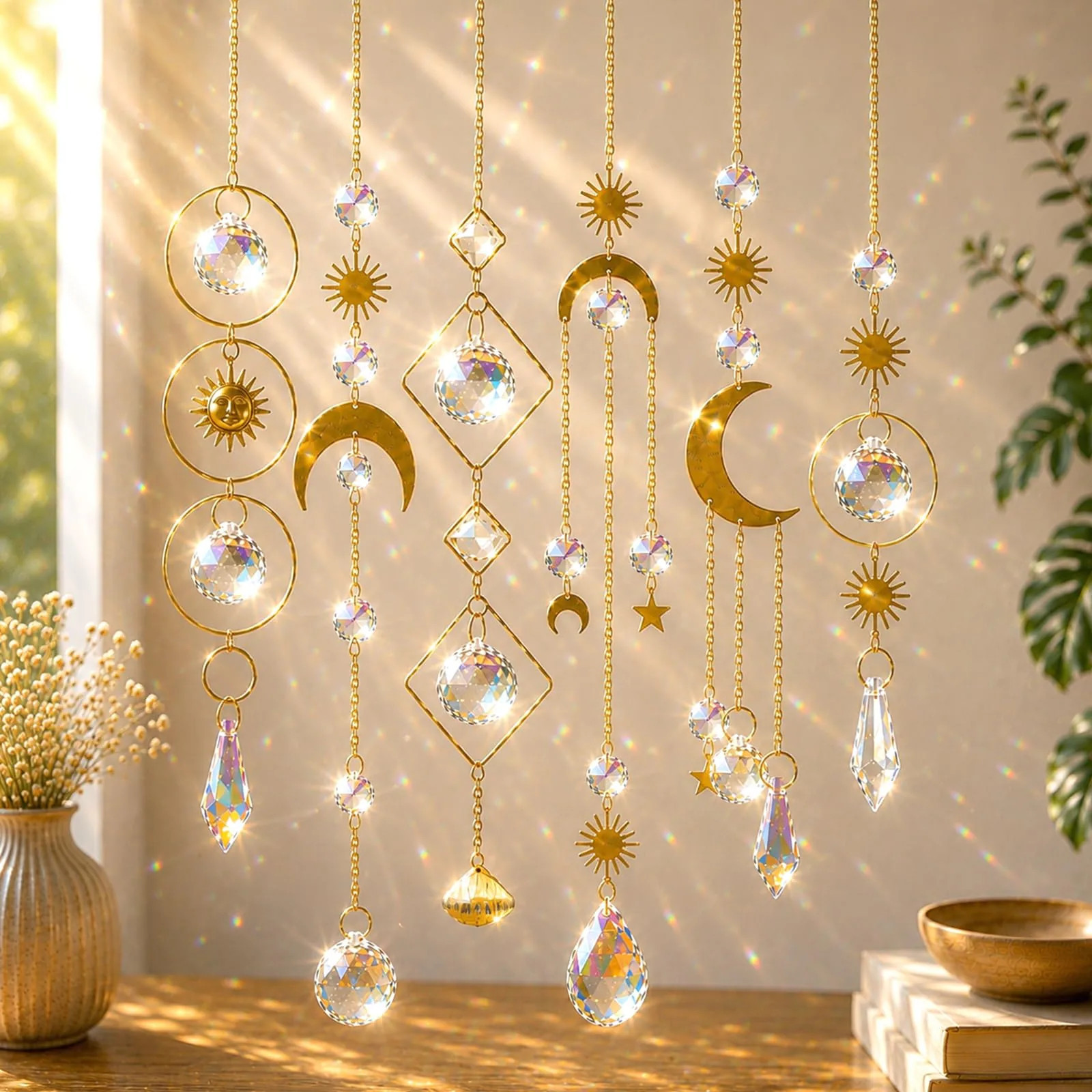 Justincity 6 pcs Colorful Crystal Suncatcher Set Hanging Sun Catcher Chain Pendant Ornament for Window Garden Home Party Wedding Decoration | Lowe's