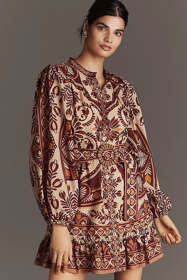 Farm Rio x Anthropologie Long-Sleeve Mini Swing Dress | Anthropologie (US)