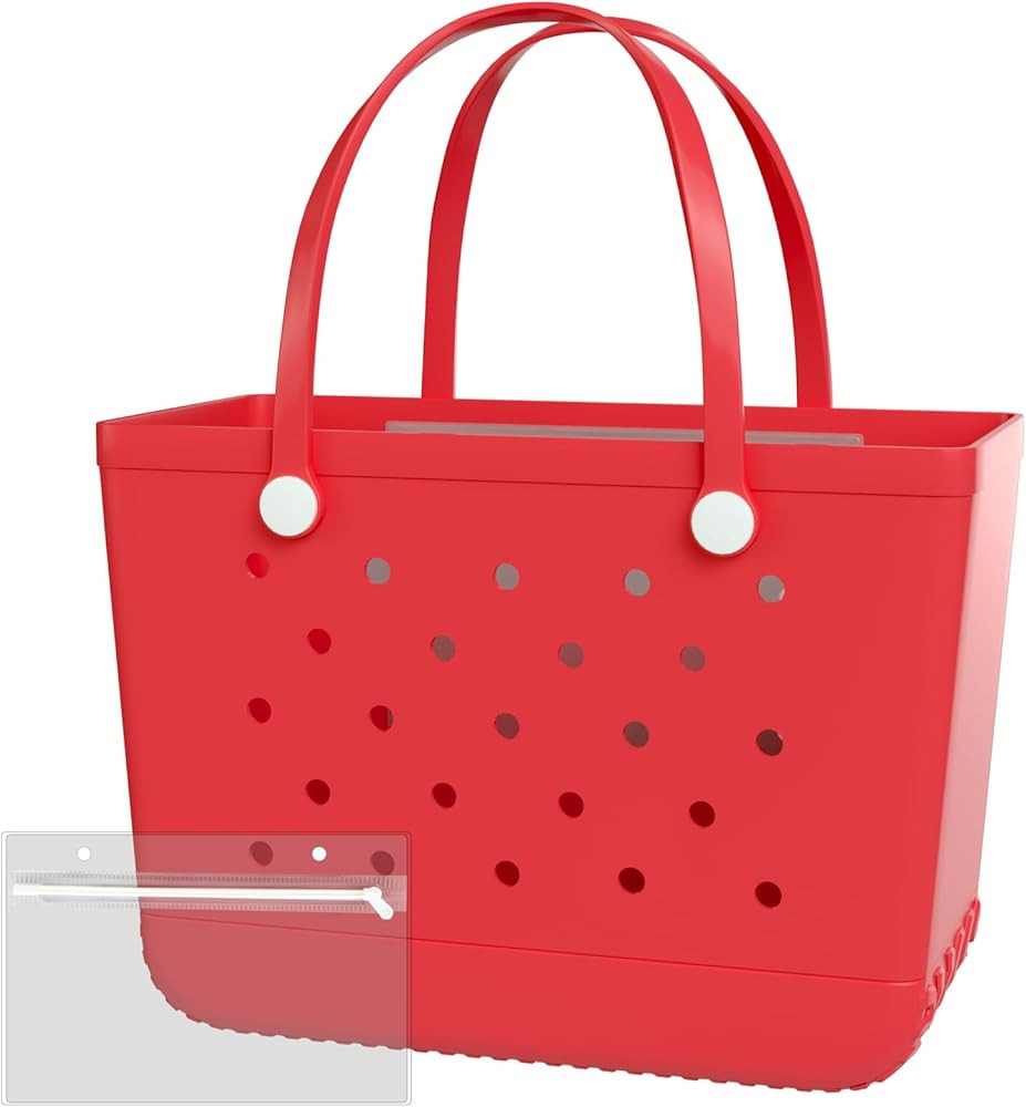 X-Large Rubber Beach Bag Tote Bag with Waterproof Zipper Inner Bag, Washable Durable Tote Bag, St... | Amazon (US)