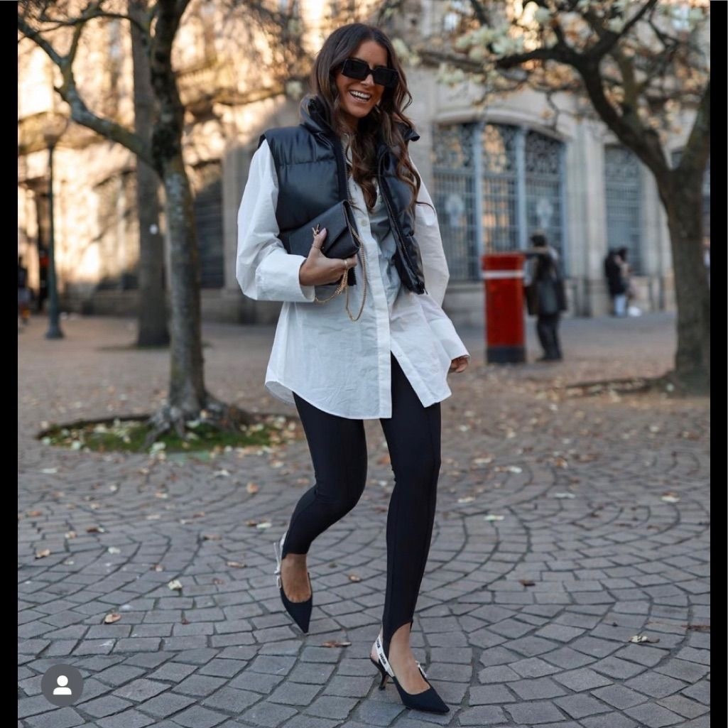 Stirrup pants
White button down 

#LTKFestival #LTKPetite #LTKSpringSale