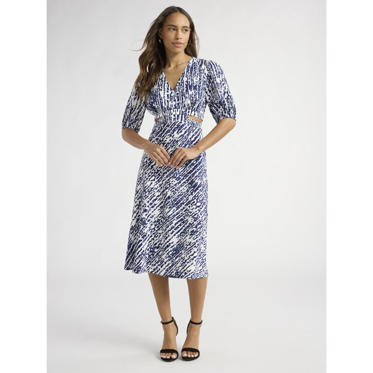 Sofia Jeans Women's and Women's Plus Satin Jacquard Dress, Mid Calf Length, Sizes XS-4X | Walmart (US)
