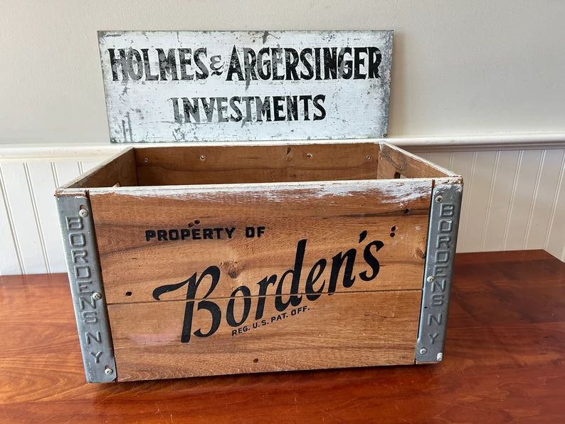 Vintage Wood Crate Vintage Bordens Milk Crate - Wooden Advertising Crate - Borden's Dairy Crate -... | Etsy (US)