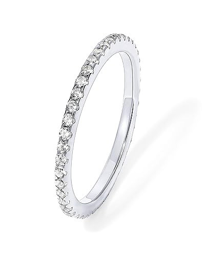 PAVOI Rhodium Plated Solid 925 Sterling Silver Cubic Zirconia Simulated Diamond Stackable Ring Eternity Bands for Women | Size 7 | Amazon (US)