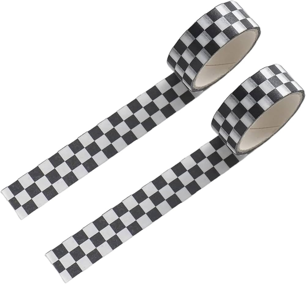 2Pcs Black and White Checkered Ribbon,Compact Checkerboard Pattern Paper Tape,Racing Car Theme Pr... | Amazon (US)