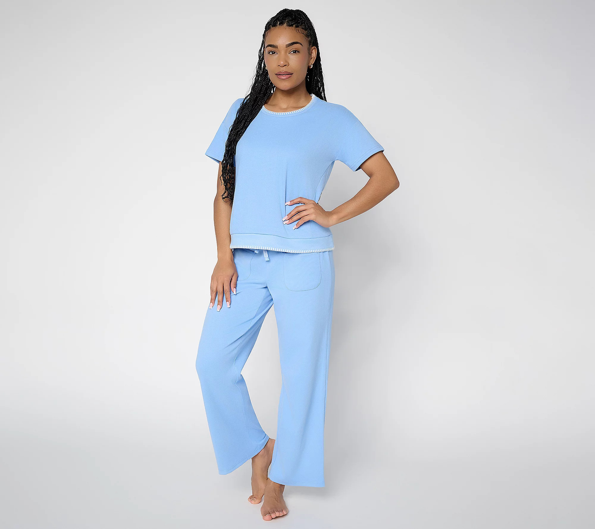 MUK LUKS Everlasting Knit Drop Shoulder Tee and Pant Lounge Set | QVC