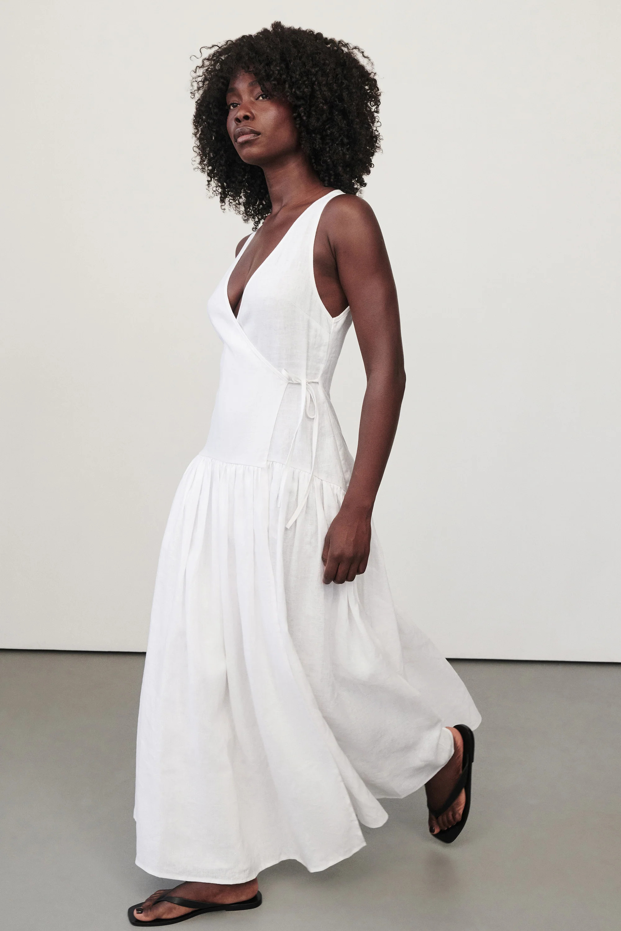 ILIO WHITE LINEN WRAP MIDI DRESS | DISSH