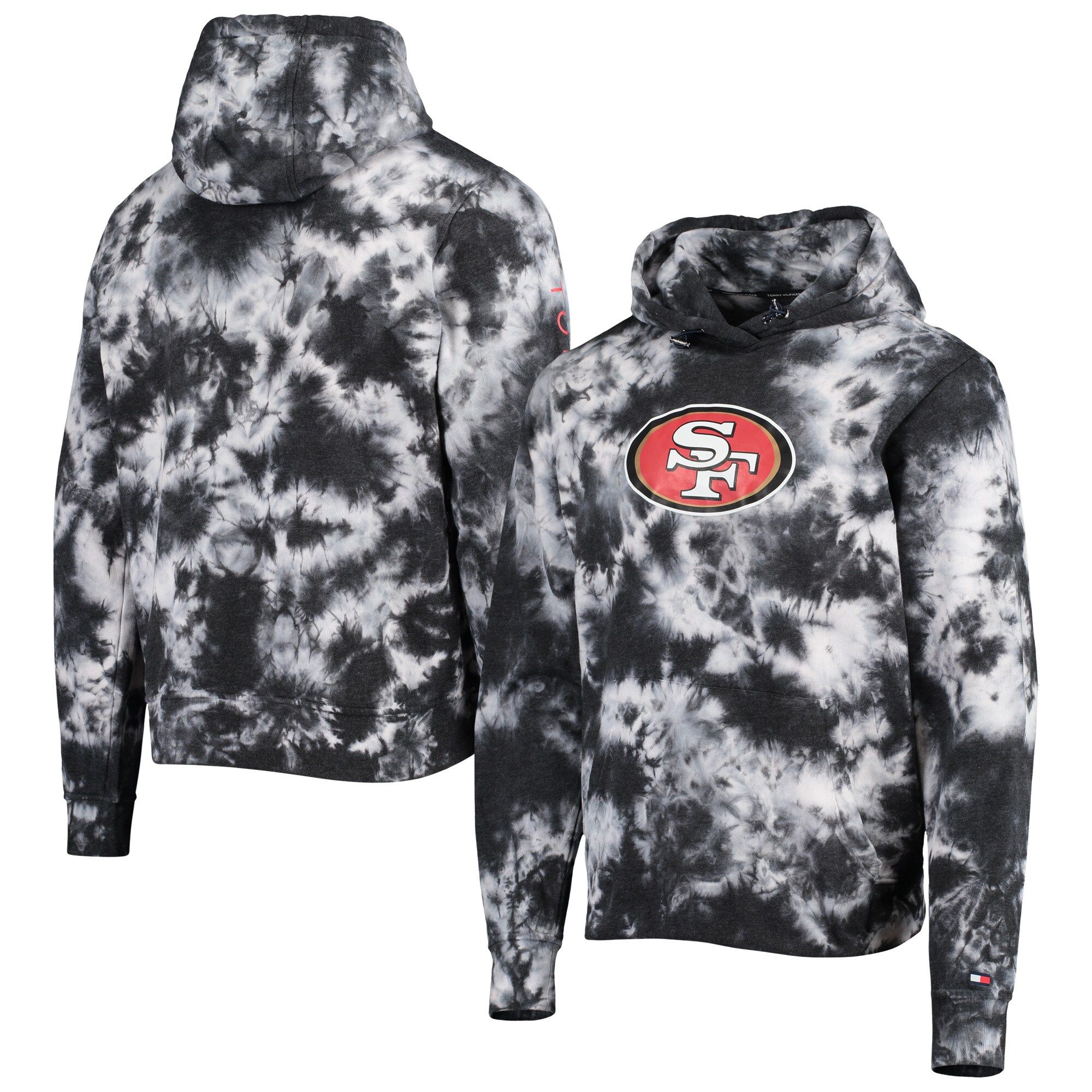 Men's San Francisco 49ers Tommy Hilfiger Black Stanley Tie-Dye Pullover Hoodie | NFL Shop