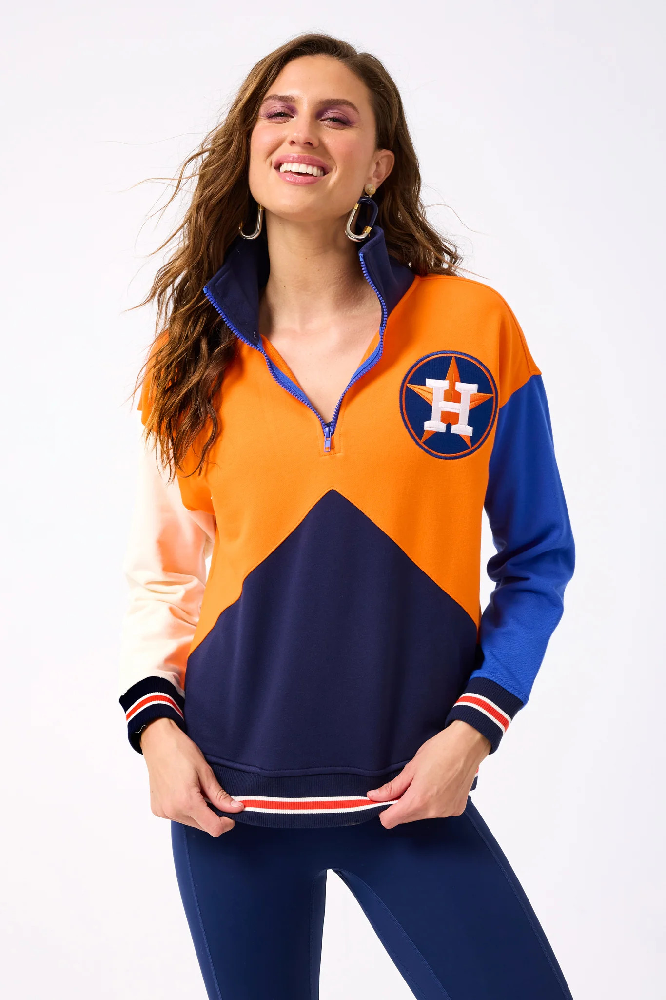 Astros Colorblock Quarter Zip Sweatshirt in Team Colors | Terez