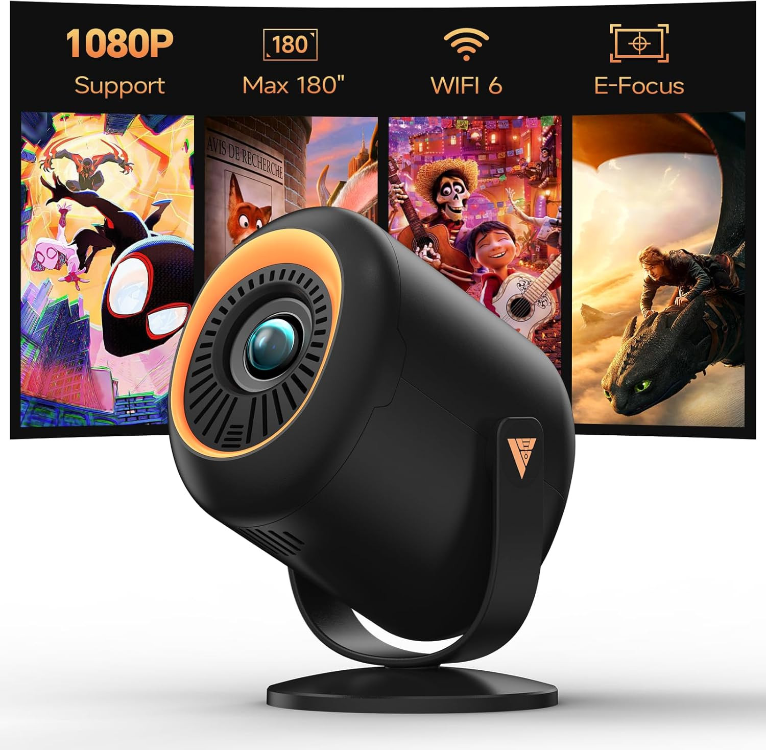 Projector with Wifi and Bluetooth Native 1080P, 4K Supported, Home Movie Projector with HDMI, USB, Type‑C, Compatible with Smartphone/ Tablet/ Laptop/ TV Stick/ PS5 for Gaming, Home Cinema | Amazon (US)