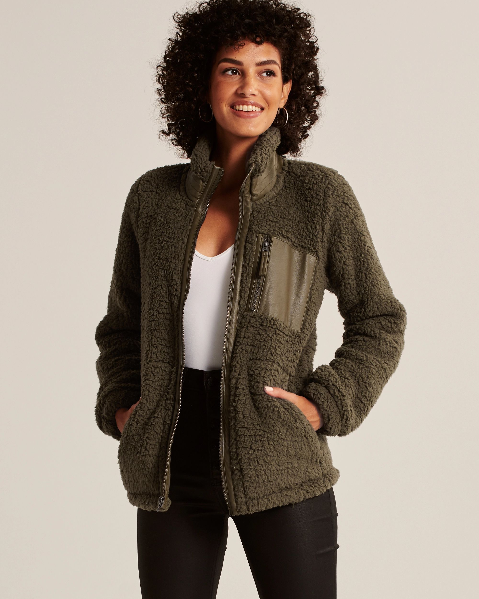 Sherpa Leather-Trim Jacket | Abercrombie & Fitch (US)